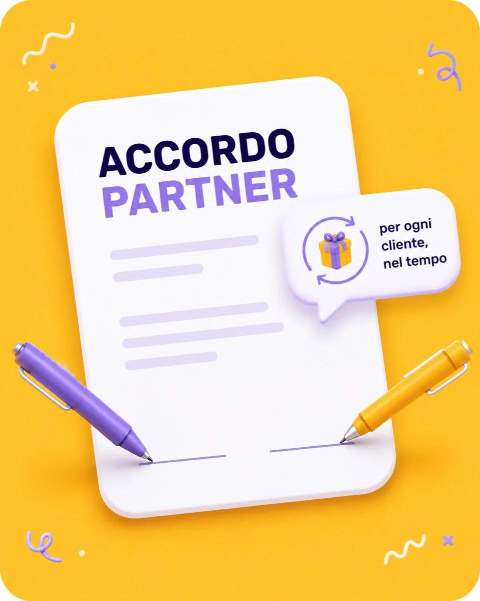 Un accordo partner pronto per la doppia firma, con due penne e la nota «per ogni cliente, nel tempo»