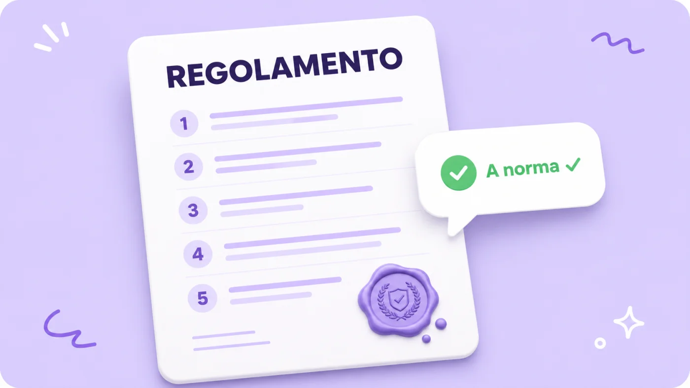 Documento del regolamento di un concorso a premi con timbro e checklist delle voci obbligatorie